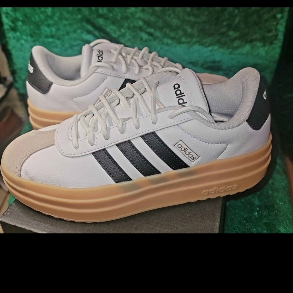 Adidas White and Black Sneakers with Gum Sole